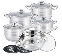 Batterie de Cuisine - HERZBERG - 12 pièces - Acier inoxydable - Gris - Garantie 2 ans