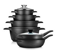 Batterie de Cuisine Induction 12 Pièces Aluminium Fonte 4 Casseroles 2 Poêles Briebe MGK1219 Noir