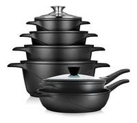 Batterie de Cuisine Induction 12 Pièces Aluminium Fonte 4 Casseroles 2 Poêles Noir MGK1219