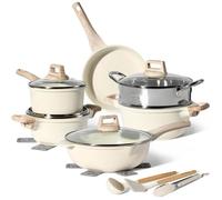 JUST PERFECTO - Set de poêles avec couvercle - Poêle 24 cm - Poêle à frire - Poêle de 28 cm - Poêle antiadhésive sans PTFE ni Pfoa - Aluminium avec revêtement antiadhésif… (15-Teilig set Beige)