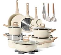 JUST PERFECTO Batterie de cuisine induction Set de casseroles avec couvercle - Casserole tout feux - poele anti adhesive - poele sans PFOA et sans PTFE - lot avec des poêles (21 Pcs Biege)