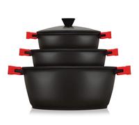 Batterie de cuisine - BRIEBE - BLACKT3 - 6 pièces - Aluminium - Fonte - Noir