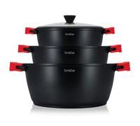 Batterie de Cuisine Induction 6 Pièces Aluminium Fonte 3 Casseroles 3 Couvercles