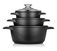 Batterie de Cuisine Induction 6 Pièces Aluminium Fonte 3 Casseroles 3 Couvercles Briebe MGK-18 Noir Noir G