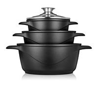 Batterie de Cuisine Induction 6 Pièces Aluminium Fonte 3 Casseroles 3 Couvercles