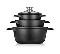 Batterie de Cuisine Induction 6 Pièces Aluminium Fonte 3 Casseroles 3 Couvercles MGK-18 Noir