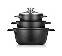 Batterie de Cuisine Induction 6 Pièces Aluminium Fonte 3 Casseroles,, MGK-18, Noir