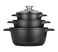 Batterie de Cuisine Induction 6 Pièces Aluminium Fonte 3 Casseroles 3 Couvercles Noir BRI-MGK18