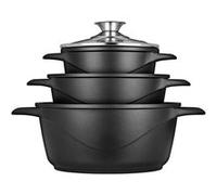 Batterie de Cuisine Induction 6 pièces Aluminium Fonte, 3 Casseroles, Couvercles,, MGK-18, , Noir