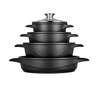 Batterie de Cuisine Induction 8 pièces Aluminium Fonte, 3 Casseroles, Couvercles Smile MGK-17 Noir