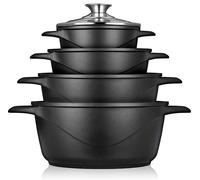 Batterie de Cuisine Induction 8 Pièces Aluminium Fonte 4 Casseroles 4 Couvercles Noir BRI-MGK12