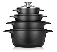 Batterie de Cuisine Induction 8 Pièces Aluminium Fonte 4 Casseroles 4 Couvercles Briebe MGK-12 Noir 93775