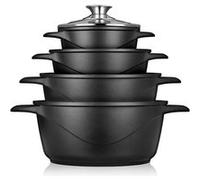 Batterie de Cuisine Induction 8 Pièces Aluminium Fonte 4 Casseroles 4 Couvercles Noir BRI-MGK12