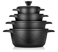 Briebe Batterie de Cuisine Induction MGK12S - 8 pièces (4 casseroles + 4 couvercles) Noir