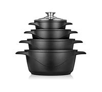 Briebe Batterie de cuisine Induction 8 pièces Aluminium fonte 4 casseroles 4 couvercles