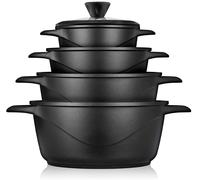 Batterie de Cuisine Induction 8 Pièces Aluminium Fonte 4 Casseroles 4 Couvercles Noir MGK12S Briebe