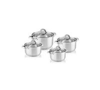 FLORINA - Casseroles (Lot de 8) I Casserole Inox CLAUDE I Pour Induction, Gaz I Set avec Couvercle en Verre I Batterie de Cuisine I Acier Inoxydable I Couleur: Argent