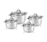 Batterie De Cuisine Induction Acier Inoxydable 4 Pcs 4 Couvercles Verre Trempé Florina Claude 75359