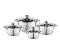 Batterie de Cuisine Induction Acier Inoxydable 4 pcs 4 Couvercles Verre Trempé, Florina, Oliver, , Argent Argent G