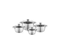 Batterie de Cuisine Induction Acier Inoxydable 4 pcs 4 Couvercles Verre Trempé, Florina, Oliver, , Argent Argent G