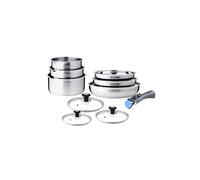 ARTHUR MARTIN - Batterie de Cuisine 10 Pièces en Inox, Casseroles Et Poêles Antiadhérentes, Couvercles, Ustensiles Inclus, Compatible Tous Feux, Poignée Amovible, Finition Satinée