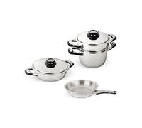 - Batterie de cuisine inox 4 pièces : Faitout, insert vapeur, poêle, sauteuse - Tous feux - Fabriqué en Italie - Thermomètre intégré