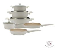 Batterie de cuisine LEIAN HOME ® 10 pièces - Avec couvercles en verre - Revêtement antiadhésif Beige
