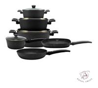 Batterie de cuisine LEIAN HOME ® - Batterie de cuisine forgée - 10 pièces - Avec couvercles en verre- Noir