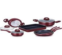 Batterie de cuisine - lot de casserole induction - Set casserole et poele tous feux - Couvercles ventilés en verre - Batterie de cuisine revetement en marbre 10 pieces - Herzberg HG9016-BR