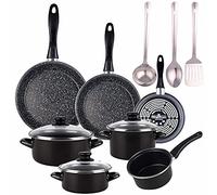 Batterie de cuisine Magefesa 10 pièces : 1 casserole 16 cm, 2 casseroles 16 cm et 20 cm avec couvercle et casserole 14 cm sans couvercle plus 3 poêles