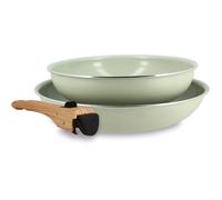 Batterie de cuisine - MENASTYL - Colorama - Aluminium - 2 poêles + 1 poigné - Coloris céladon
