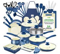 Batterie de Cuisine - NutriChef - 54 Pièces - Céramiques Antiadhésives - Tous Feux Dont Induction - Bleu Gris