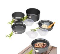 Batterie de cuisine portable pour camping - Ensemble de poêles antiadhésives empilables avec poignée ergonomique, kit compact d'ustensiles de cuisine pour randonnée, pique-nique, randonnée, camping