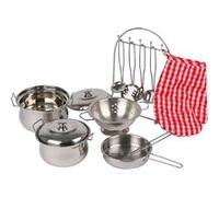 Small Foot Batterie de cuisine "Gustav" 8968 – acier inoxydable, gant et aide de cuisine, dès 3 ans