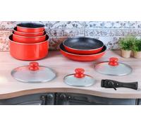 Batterie de cuisine revêtement pierre 10 pièces Hagen : Bordeaux (ref. HA04647-BR)