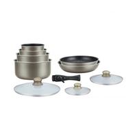 Batterie de cuisine revetement pierre avec manche amovible 10 pieces carbon Herzberg HG5000-CAR Herzberg