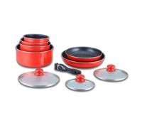 Batterie de cuisine - lot de casserole induction - set casserole et poele tous feux - set de cuisine en revêtement pierre avec manche amovible 10 pieces HG-5000 ROUGE