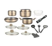 Batterie de cuisine revêtement pierre avec manche amovible 17 pièces carbonne Herzberg HG8055-CAR Herzberg