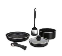 Batterie De Cuisine Rev?Tement Pierre Avec Manche Amovible 7 Pi?Ces Noir Herzberg Hg8090-7-Bk