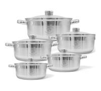 Batterie de cuisine - ROYAL SWISS - 10 pièces - Acier inoxydable - Compatible tous feux - Couvercle en verre