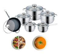 Batterie de Cuisine - ROYAL SWISS - 12 pièces - Inox - Couvercle en Verre - Tous Feux