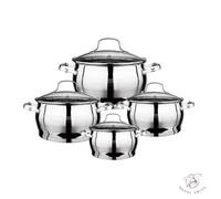 Batterie de cuisine - Royal Swiss - 8 pièces - Acier inoxydable - Couvercles en verre - Tous feux