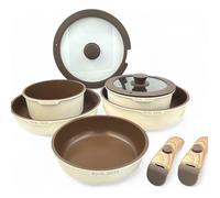 Royal swiss® Lot de Casseroles Poêles Saucepan et Ustensiles, 13 Pièces, Poignées Détachables, Revêtement en Marbre, Induction, Sans PFAS, Pour toutes les sources de chaleur Noir (Noir, 9)