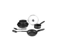 Sitram 712763 Batterie 10 pcs alu noir : 3 poêles Ø20/24/28cm, 2 casseroles Ø16/20cm, 2 ustensiles nylon, 1 couv. verre Ø24cm, 2 manches amovibles - Tous feux dont induction