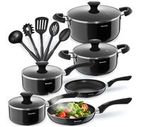 BATTERIE DE CUISINE - TECTAKE - Batterie de cuisine VARESE aluminium avec couvercles en verre 15 pièces