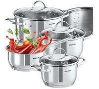 tectake® Set de casserole Inox Batterie de cuisine inox Casseroles & couvercle casserole 7 pcs. idéal Induction cuisinère gaz & vitrocéramique Batteries de cuisine Cuisine accessoires Faitout