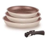 Batterie De Cuisine - Tous Feux Dont Induction - Arthur Martin - Am4754 - Set De 3 Poeles - 20-24-28 Cm + 1 Poignée Amovible Crème G