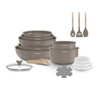 Batterie de cuisine - Tous feux dont induction - ARTHUR MARTIN - Revêtement céramique - 18 pièces - Poignée amovible effet bois