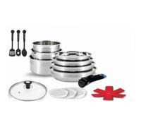 Batterie De Cuisine - Tous Feux Dont Induction - Arthur Martin - Sans Pfoa/Pfas - Acier Inoxydable 18/10 - 18 Pc - Poignée Amovibles Gris