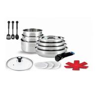 Batterie de cuisine - Tous feux dont induction - ARTHUR MARTIN - Sans PFOA/PFAS - Acier inoxydable 18/10 - 18 pc - Poignée amovibles